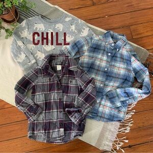 Boys Winter Shirt Bundle of Three- Long Sleeve Plaid Shirts and Sweatshirt